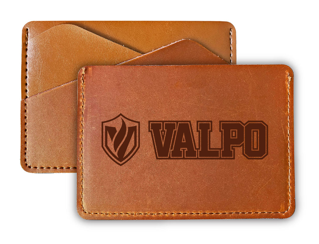 Elegant Valparaiso University Leather Card Holder Wallet - Slim Profile, Engraved Design