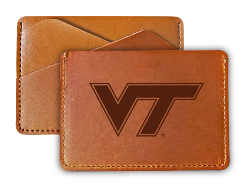 Elegant Virginia Tech Hokies Leather Card Holder Wallet - Slim Profile, Engraved Design
