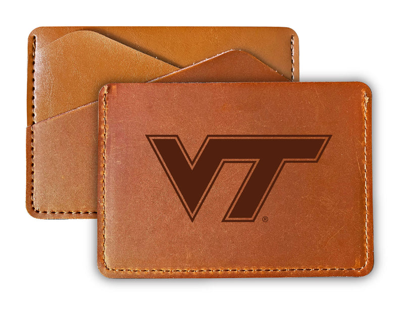 Elegant Virginia Tech Hokies Leather Card Holder Wallet - Slim Profile, Engraved Design