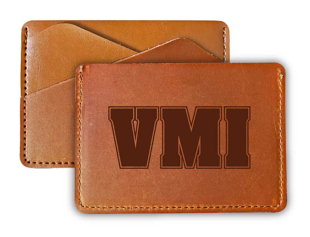 Elegant VMI Keydets Leather Card Holder Wallet - Slim Profile, Engraved Design