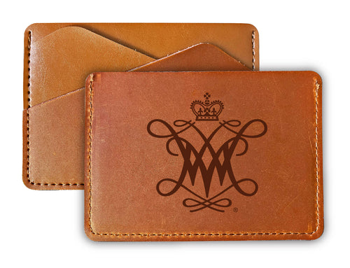 Elegant William and Mary Leather Card Holder Wallet - Slim Profile, Engraved Design