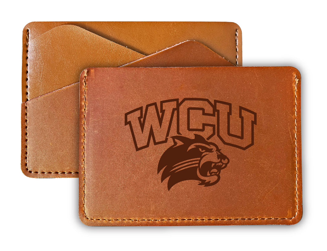 Elegant Western Carolina University Leather Card Holder Wallet - Slim Profile, Engraved Design