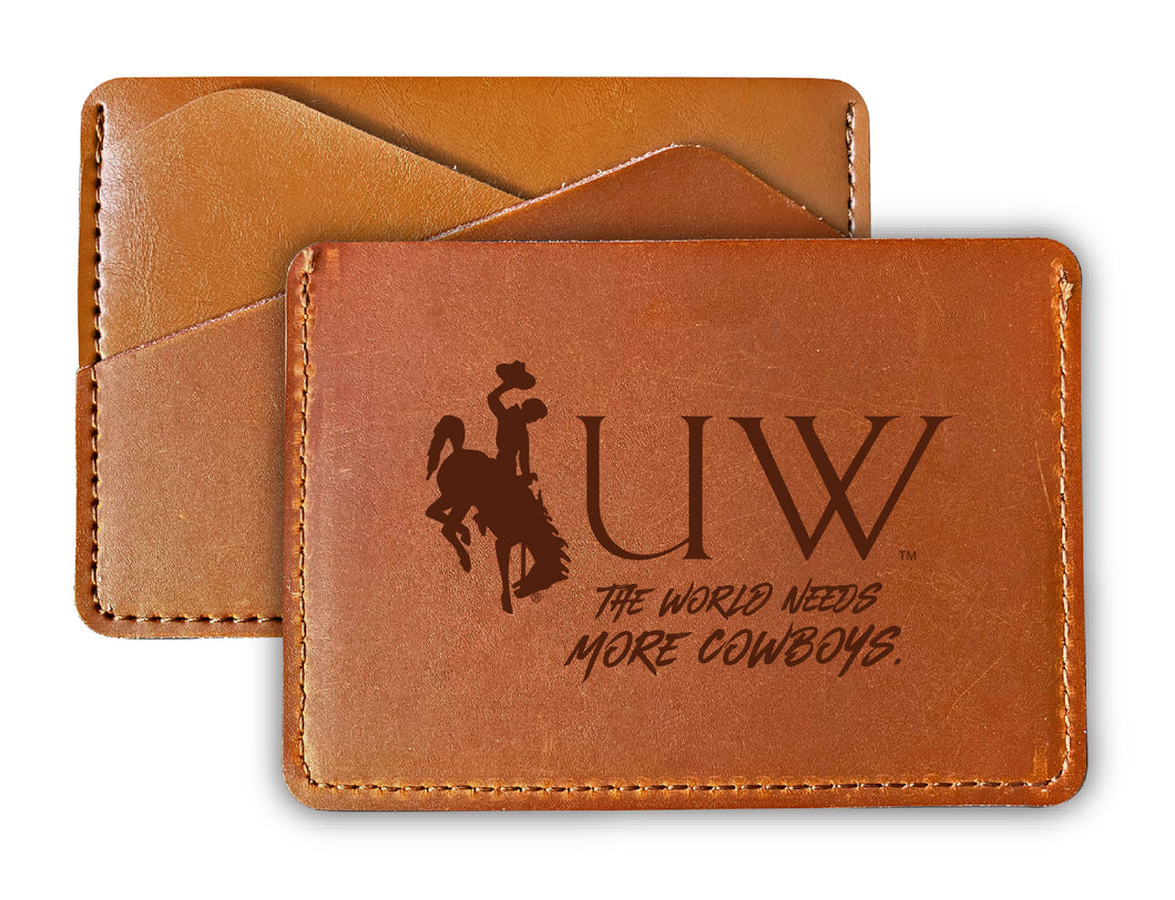 Elegant University of Wyoming Leather Card Holder Wallet - Slim Profile, Engraved Design