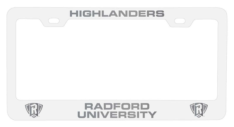 Radford University Highlanders NCAA Laser-Engraved Metal License Plate Frame - Choose Black or White Color