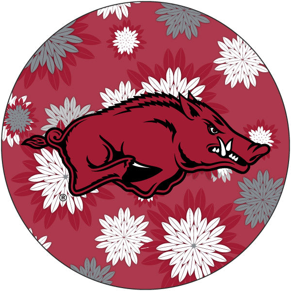 Arkansas Razorbacks Floral Design 4-Inch Round Shape NCAA High-Definition Magnet - Versatile Metallic Surface Adornment