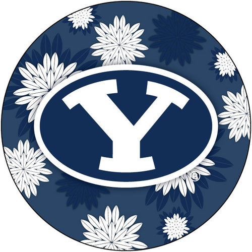 Brigham Young Cougars Floral Design 4-Inch Round Shape NCAA High-Definition Magnet - Versatile Metallic Surface Adornment