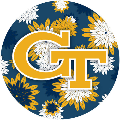 Georgia Tech Yellow Jackets Floral Design 4-Inch Round Shape NCAA High-Definition Magnet - Versatile Metallic Surface Adornment