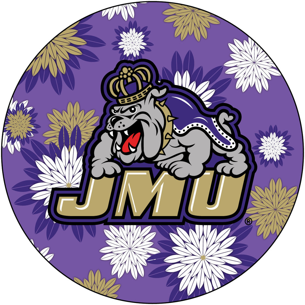 James Madison Dukes Floral Design 4-Inch Round Shape NCAA High-Definition Magnet - Versatile Metallic Surface Adornment