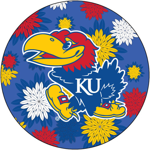 Kansas Jayhawks Floral Design 4-Inch Round Shape NCAA High-Definition Magnet - Versatile Metallic Surface Adornment