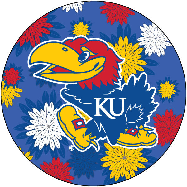 Kansas Jayhawks Floral Design 4-Inch Round Shape NCAA High-Definition Magnet - Versatile Metallic Surface Adornment