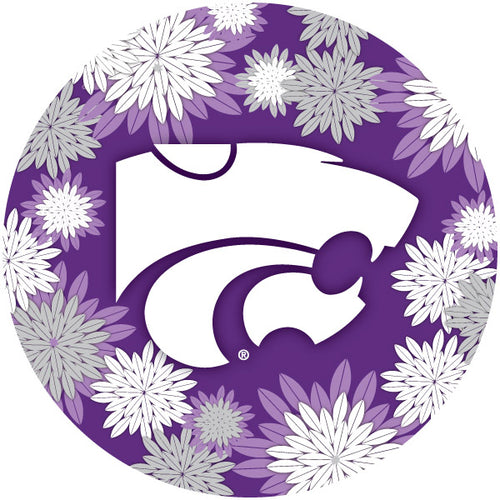 Kansas State Wildcats Floral Design 4-Inch Round Shape NCAA High-Definition Magnet - Versatile Metallic Surface Adornment
