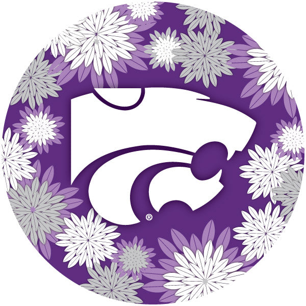 Kansas State Wildcats Floral Design 4-Inch Round Shape NCAA High-Definition Magnet - Versatile Metallic Surface Adornment