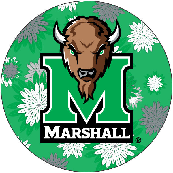 Marshall Thundering Herd Floral Design 4-Inch Round Shape NCAA High-Definition Magnet - Versatile Metallic Surface Adornment