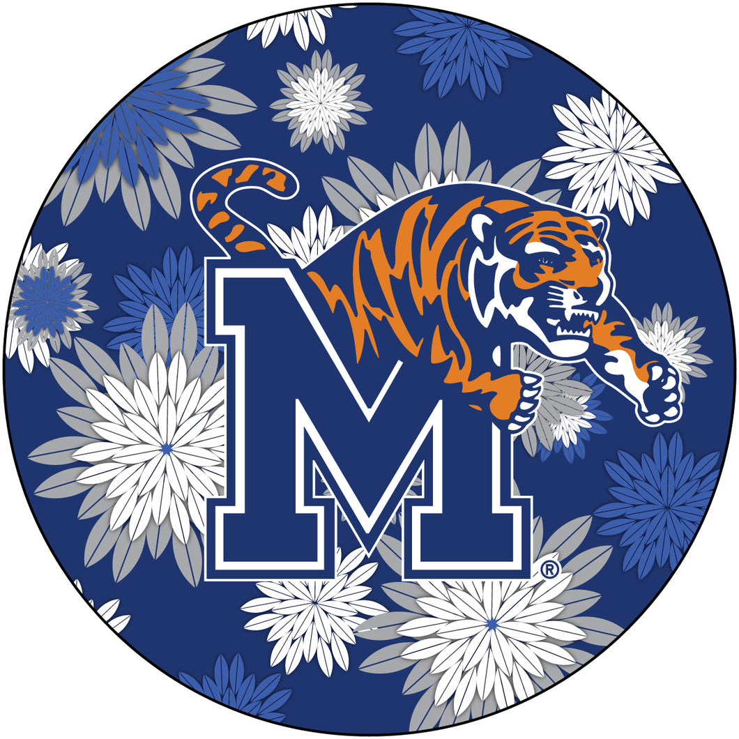 Memphis Tigers Floral Design 4-Inch Round Shape NCAA High-Definition Magnet - Versatile Metallic Surface Adornment