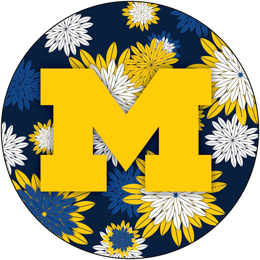 Michigan Wolverines Floral Design 4-Inch Round Shape NCAA High-Definition Magnet - Versatile Metallic Surface Adornment