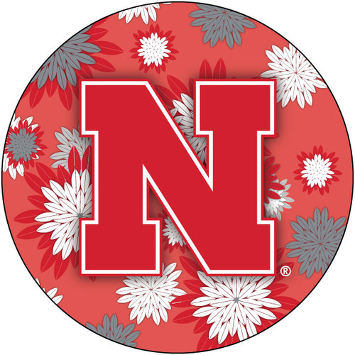 Nebraska Cornhuskers Floral Design 4-Inch Round Shape NCAA High-Definition Magnet - Versatile Metallic Surface Adornment