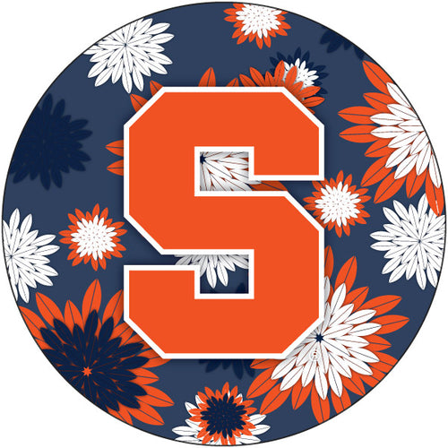 Syracuse Orange Floral Design 4-Inch Round Shape NCAA High-Definition Magnet - Versatile Metallic Surface Adornment