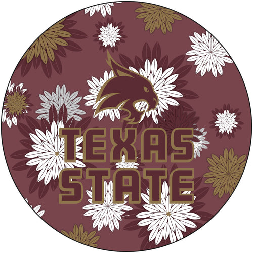 Texas State Bobcats Floral Design 4-Inch Round Shape NCAA High-Definition Magnet - Versatile Metallic Surface Adornment