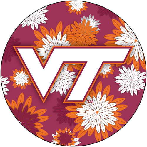 Virginia Tech Hokies Floral Design 4-Inch Round Shape NCAA High-Definition Magnet - Versatile Metallic Surface Adornment