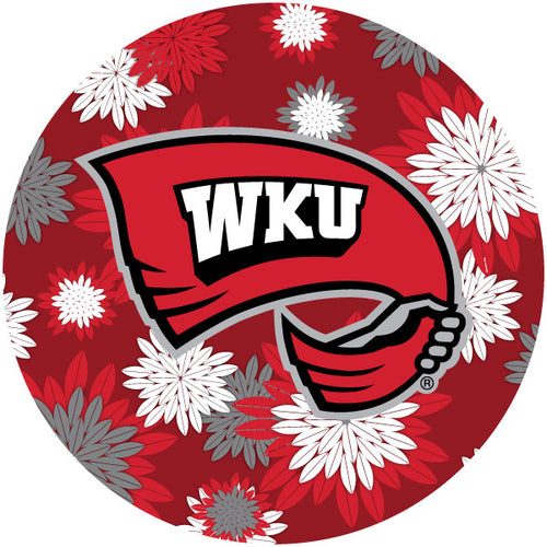 Western Kentucky Hilltoppers Floral Design 4-Inch Round Shape NCAA High-Definition Magnet - Versatile Metallic Surface Adornment