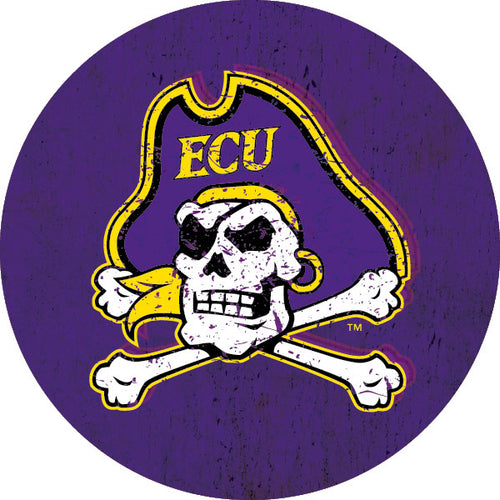 East Carolina Pirates Distressed Wood Grain Design 4-Inch Round Shape NCAA High-Definition Magnet - Versatile Metallic Surface Adornment