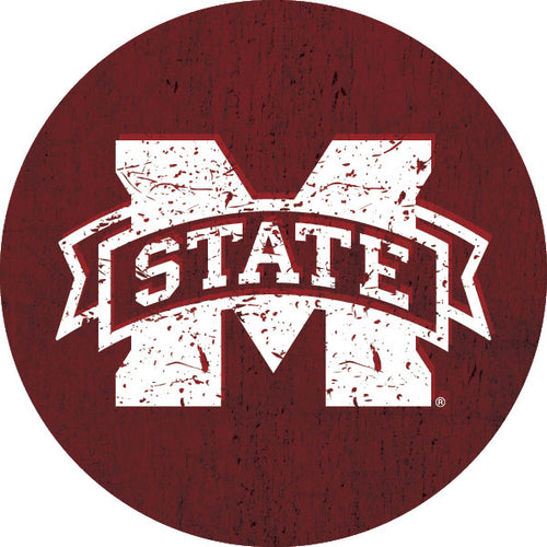 Mississippi State Bulldogs Distressed Wood Grain Design 4-Inch Round Shape NCAA High-Definition Magnet - Versatile Metallic Surface Adornment