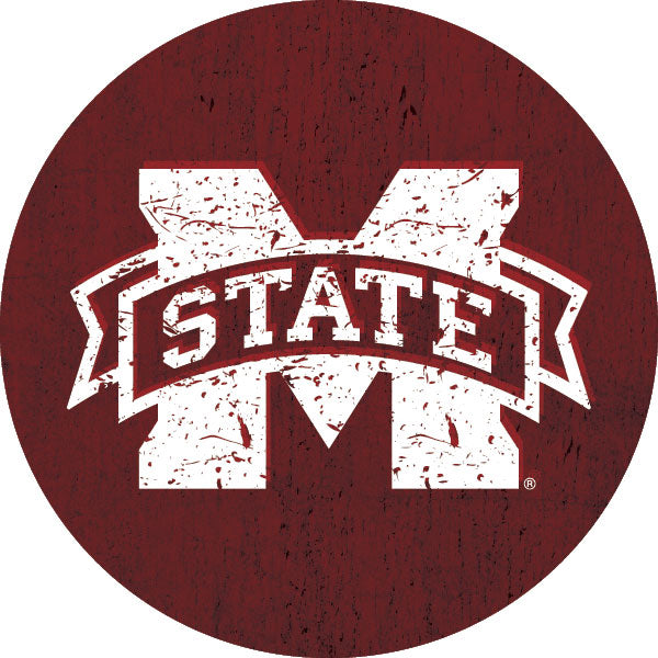 Mississippi State Bulldogs Distressed Wood Grain Design 4-Inch Round Shape NCAA High-Definition Magnet - Versatile Metallic Surface Adornment