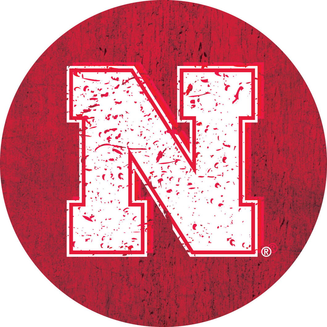 Nebraska Cornhuskers Distressed Wood Grain Design 4-Inch Round Shape NCAA High-Definition Magnet - Versatile Metallic Surface Adornment