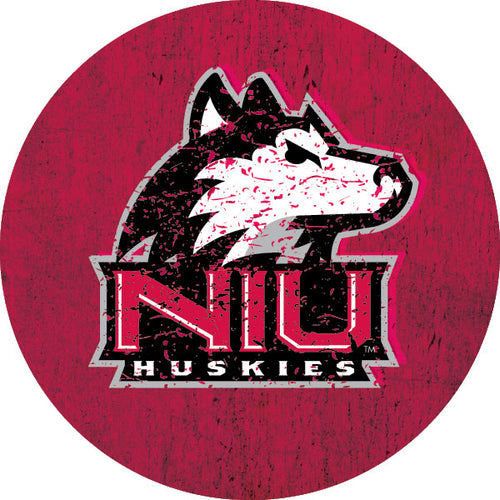 Northern Illinois Huskies Distressed Wood Grain Design 4-Inch Round Shape NCAA High-Definition Magnet - Versatile Metallic Surface Adornment