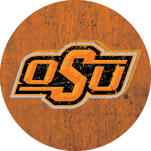 Oklahoma State Cowboys Distressed Wood Grain Design 4-Inch Round Shape NCAA High-Definition Magnet - Versatile Metallic Surface Adornment