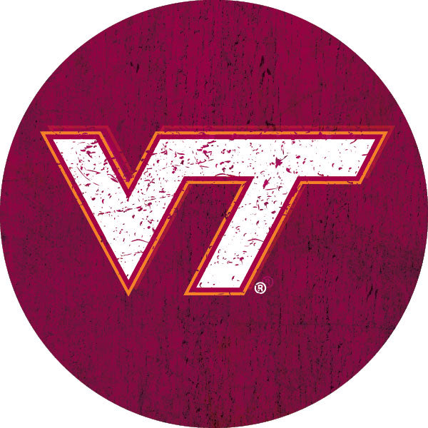 Virginia Tech Hokies Distressed Wood Grain Design 4-Inch Round Shape NCAA High-Definition Magnet - Versatile Metallic Surface Adornment