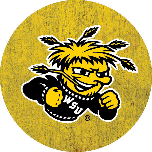 Wichita State Shockers Distressed Wood Grain Design 4-Inch Round Shape NCAA High-Definition Magnet - Versatile Metallic Surface Adornment
