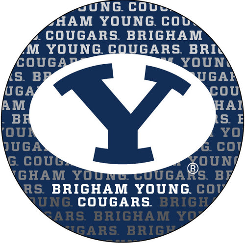 Brigham Young Cougars Round Word Design 4-Inch Round Shape NCAA High-Definition Magnet - Versatile Metallic Surface Adornment