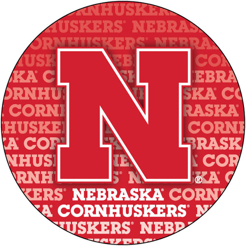 Nebraska Cornhuskers Round Word Design 4-Inch Round Shape NCAA High-Definition Magnet - Versatile Metallic Surface Adornment