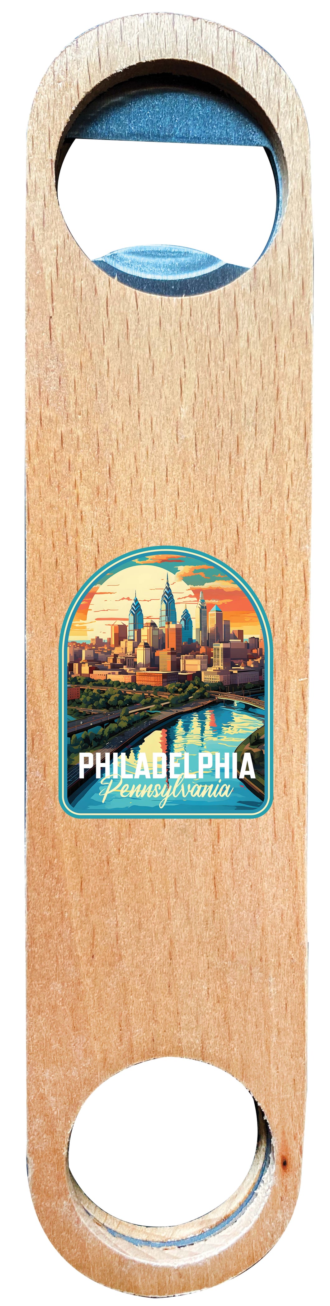 Philadelphia Pennsylvania Design A Souvenir  Magnetic Wooden Bottle Opener