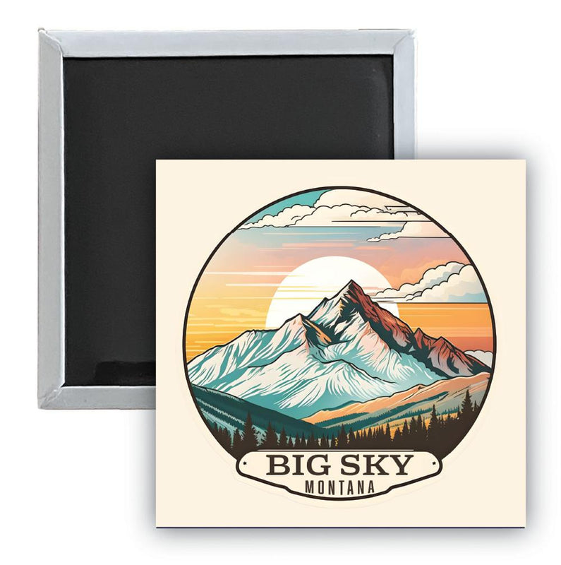 Big Sky Montana mountain Sunset Souvenir 2.5 x 2.5-Inch Durable & Vibrant Decor Fridge Magnet