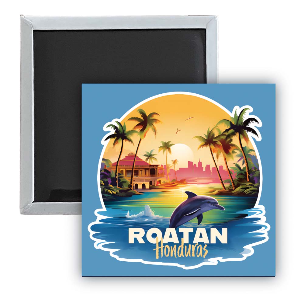 Roatan Honduras B Souvenir 2.5 x 2.5-Inch Durable & Vibrant Decor Fridge Magnet