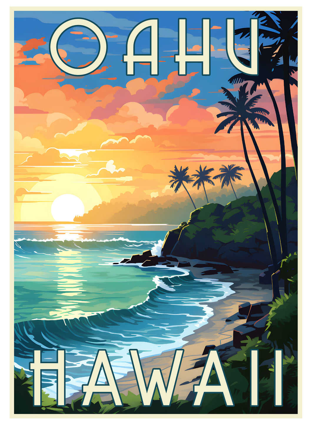 Exclusive Oahu Hawaii Collectible - Vintage Travel Poster Art