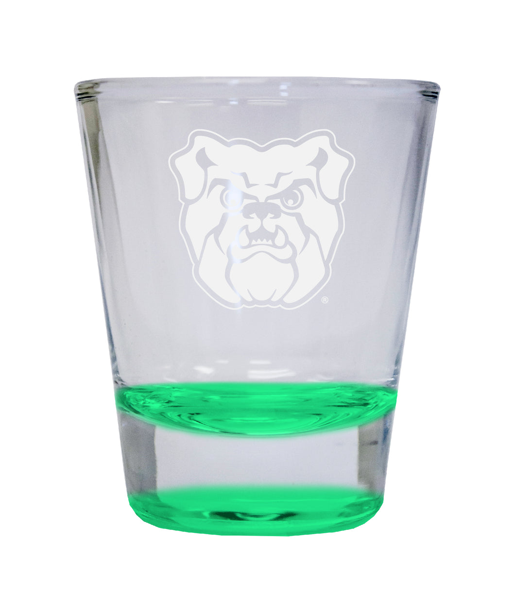 Butler Bulldogs Etched Round Shot Glass 2 oz Green