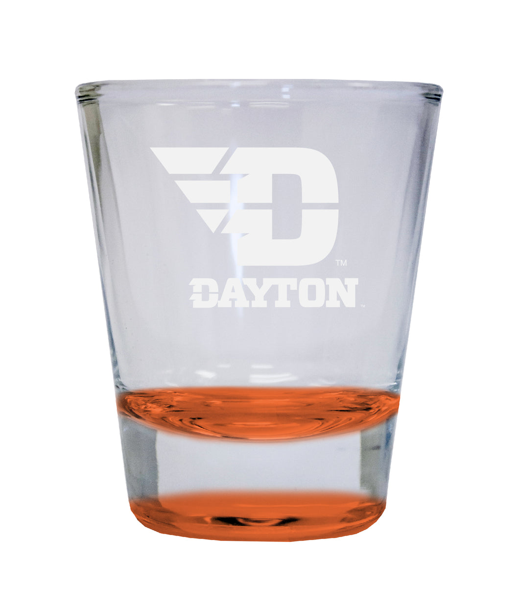 Dayton Flyers Etched Round Shot Glass 2 oz Orange