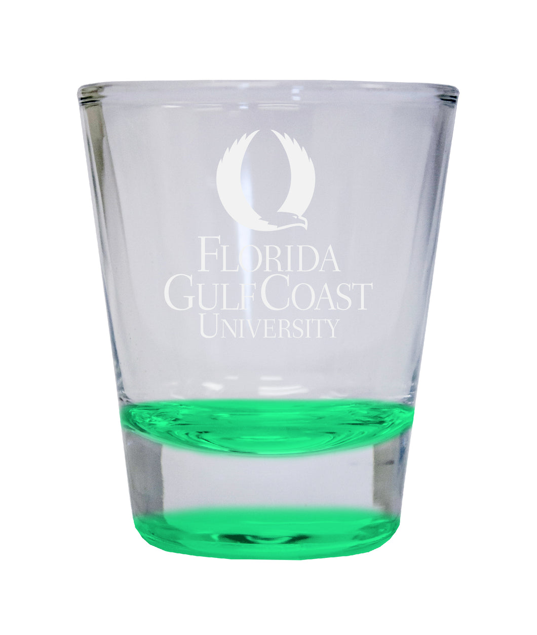 Florida Gulf Coast Eagles Etched Round Shot Glass 2 oz Green