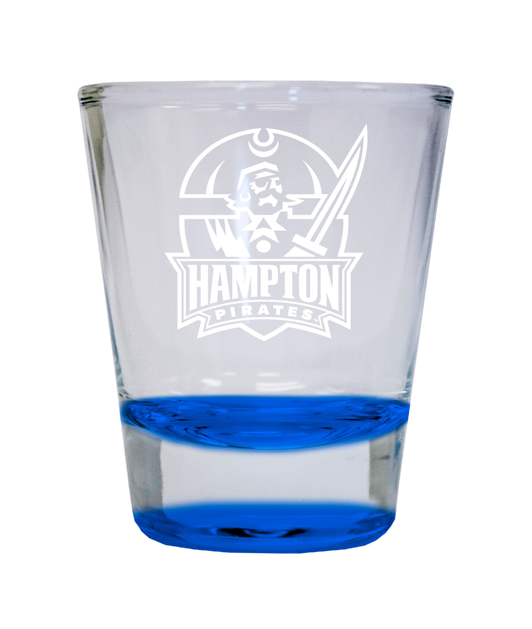 Hampton University Etched Round Shot Glass 2 oz Blue