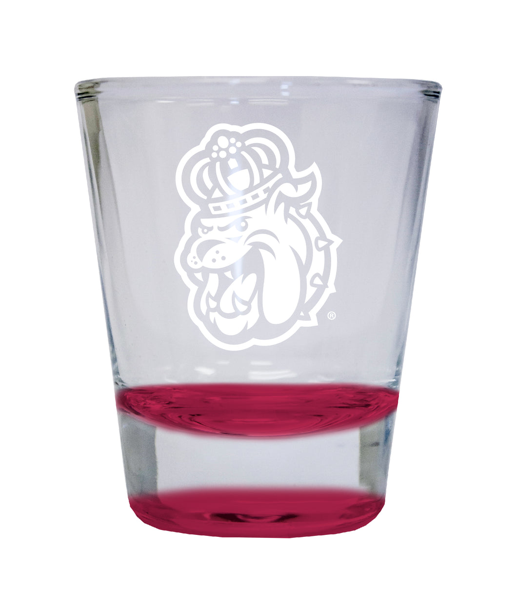 James Madison Dukes Etched Round Shot Glass 2 oz Red