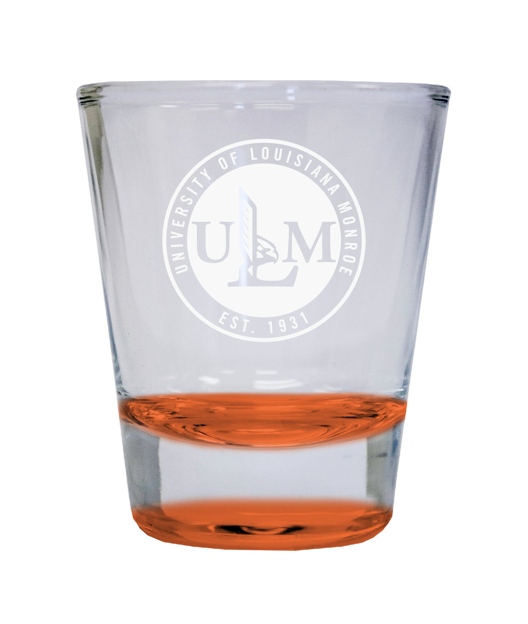 University of Louisiana Monroe Etched Round Shot Glass 2 oz Orange