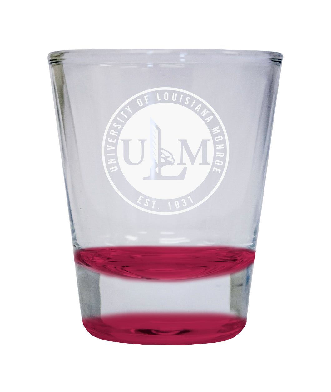 University of Louisiana Monroe Etched Round Shot Glass 2 oz Red