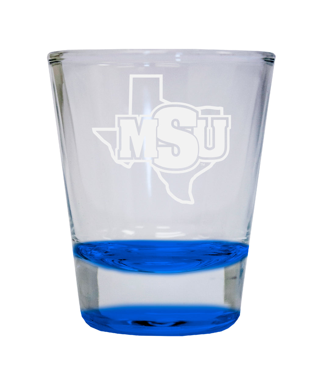 Midwestern State University Mustangs Etched Round Shot Glass 2 oz Blue