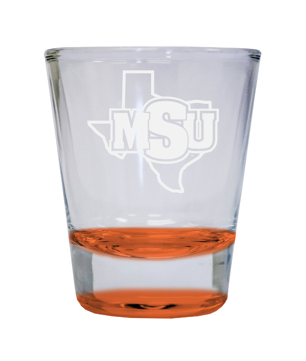 Midwestern State University Mustangs Etched Round Shot Glass 2 oz Orange