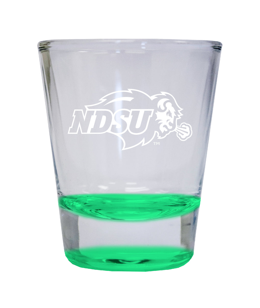 North Dakota State Bison Etched Round Shot Glass 2 oz Green