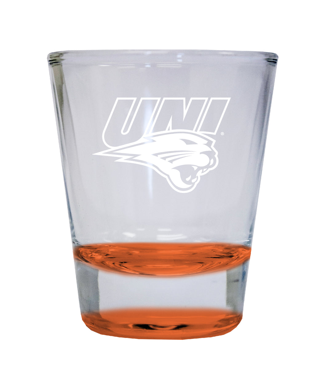 Northern Iowa Panthers Etched Round Shot Glass 2 oz Orange