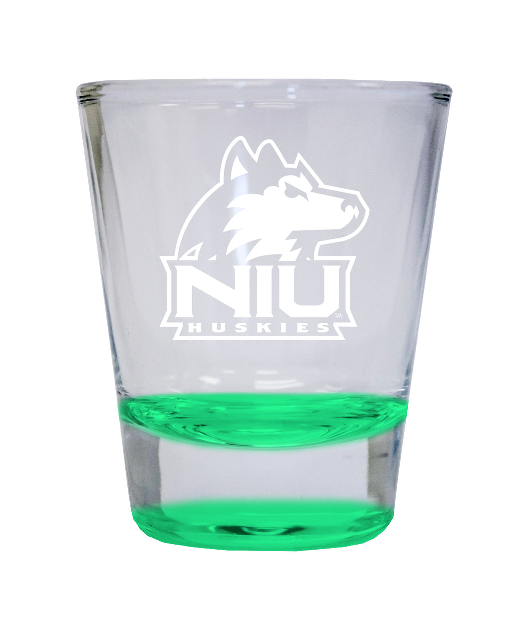 Northern Illinois Huskies Etched Round Shot Glass 2 oz Green